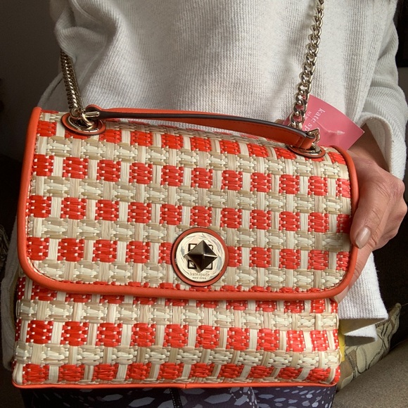 Authentic KATE SPADE Straw/Leather Flap turnlock crossbody/Shoulder bag - Picture 16 of 16